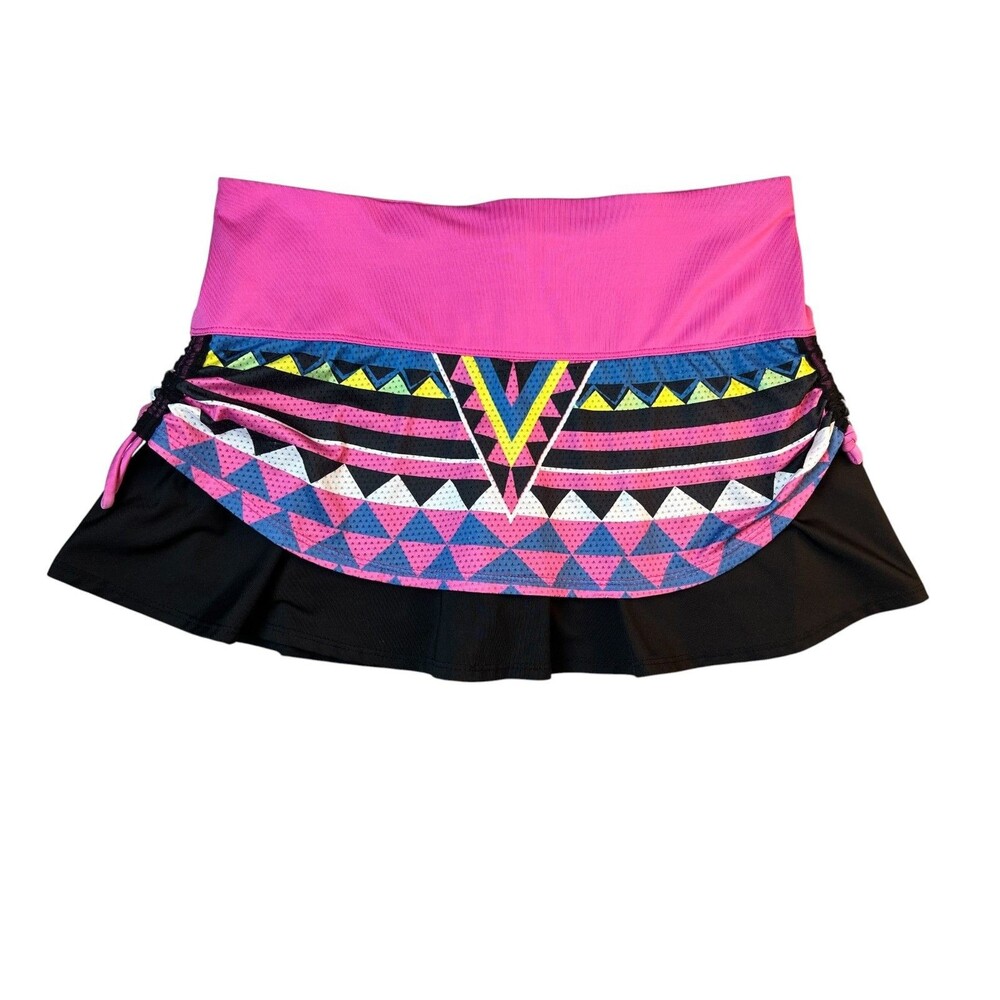 Lucky In Love Black & Pink Geo Print Tiered Athletic Tennis Skort  Size S (4-6)